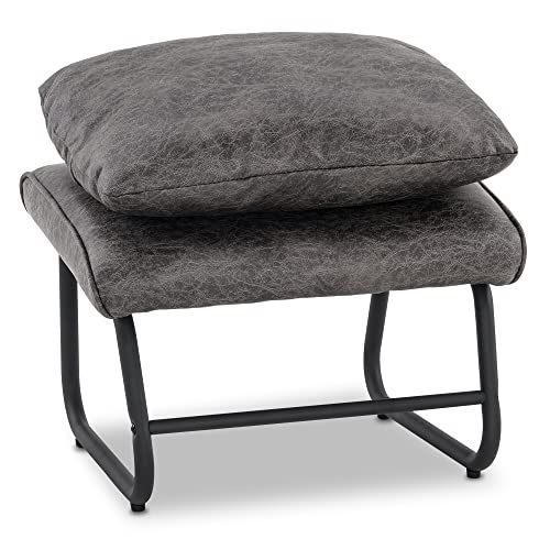 M MCombo Sitzhocker Fußstütze mit Metallbeinen +Kissen, Vintage Hocker Ottoman Schminktisch für Wohnzimmer Schlafzimmer, Quadratisch 39 * 57cm, Mikrofaserstoff, 4742-2(Dunkelgrau/Braun) (Dunkelgrau) von M MCombo