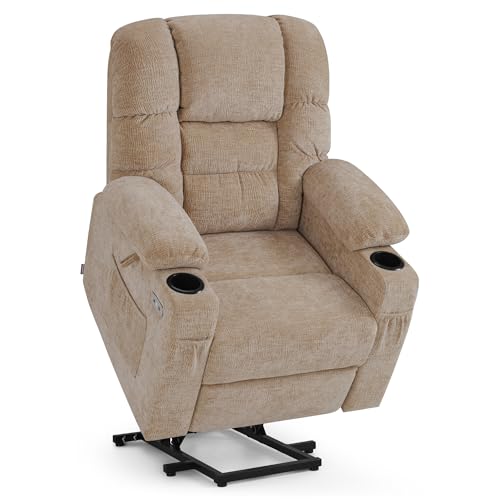 M MCombo elektrische Aufstehhilfe Relaxsessel 7550, mit 3 Motoren getrennt verstellbar, Liegeposition bis 170°, verlängerte Fußstütze, USB, für Senioren Wohnzimmer (Beige) von M MCombo