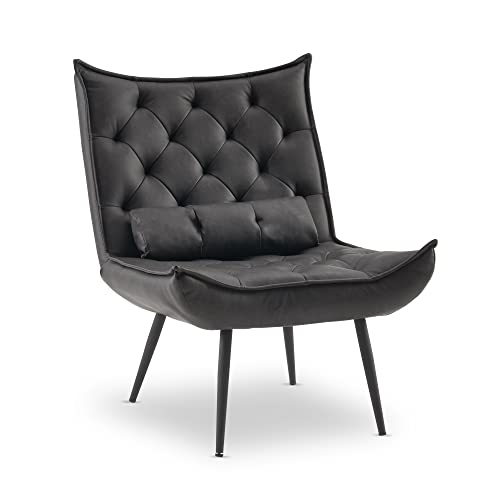 M MCombo moderner Sessel Relaxsessel für Wohnzimmer, mit Taillenkissen, Retro Vintage Lesesessel Loungesessel Stuhl Polstersessel, Kunstleder,4778-1 (Dunkelgrau) von M MCombo