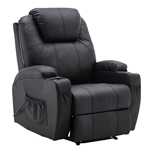 M MCombo Elektrisch Relaxsessel Massagesessel Fernsehsessel Liegefunktion Vibration Heizung 7061 neues Modell (Schwarz-Kunstleder) von M MCombo