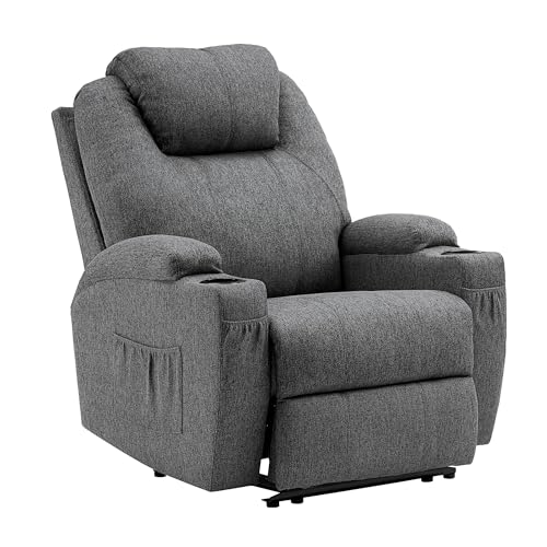 M MCombo Elektrisch Relaxsessel Massagesessel Fernsehsessel Liegefunktion Vibration Heizung 7061 neues Modell, Ergonomisch (Grau-Stoff) von M MCombo