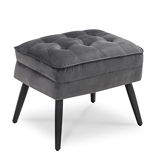 MCombo Gepolsterter Sitzhocker Fußstütze Samtbezug, Ottoman Schminktisch mit Metallbeinen,Eleganter Hocker für Wohnzimmer Schlafzimmer,Quadratisch 37 * 40 cm, 7278(Grau) von M MCombo