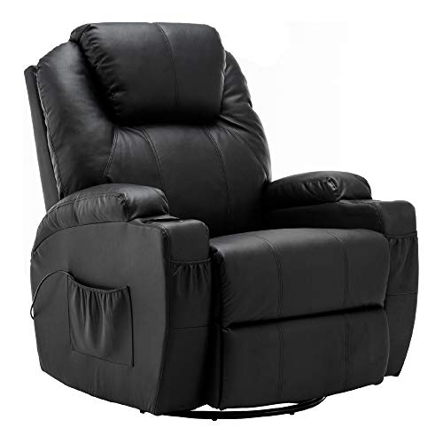 M MCombo Massagesessel Fernsehsessel Relaxsessel 7020, mit Heizung, Dreh 360° Schaukel, manuell verstellbar (Schwarz-Kunstleder) von M MCombo