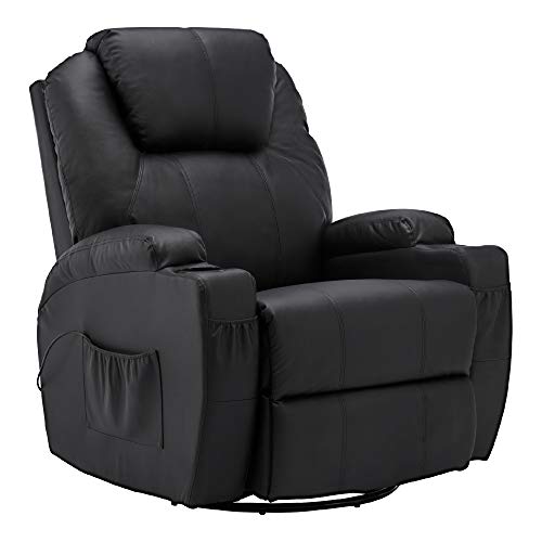 M MCombo Massagesessel Fernsehsessel Relaxsessel 7020, mit Heizung, Dreh 360° Schaukel, manuell verstellbar (Schwarz-Kunstleder) von M MCombo