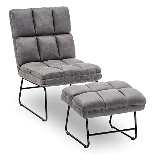 MCombo Sessel mit Hocker, Relaxsessel für Wohnzimmer, moderner Fernsehsessel Loungesessel Stuhl, Mikrofaser, 0016 (dunkelgrau) von M MCombo