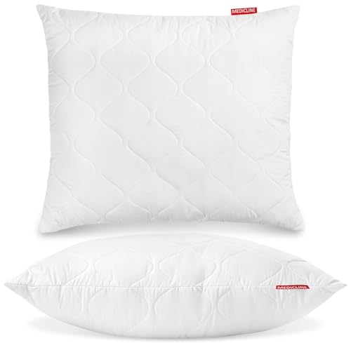 M MEDICLINE Kopfkissen 80 x 80 cm Antiallergisch und Atmungsaktiv Weiches Kissen Mikrofaser Silikonfüllung Waschbar für Einzelbett und Doppelbett von M MEDICLINE