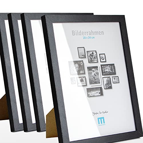4 Stk. Bilderrahmen 18x24cm in schwarz aus MDF, minimalistisch & modern für Fotos & Bilder. Inkl. Acrylglasschutz. Eignet sich als Tisch-Aufsteller und für die Wand, Hochformat oder Querformat. von M MERCEO