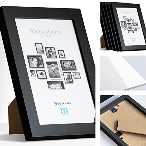 6 Stk. Bilderrahmen 10x15cm in schwarz aus MDF, minimalistisch & modern für Fotos & Bilder. Inkl. Acrylglasschutz. Eignet sich als Tisch-Aufsteller und für die Wand, Hochformat oder Querformat. von M MERCEO