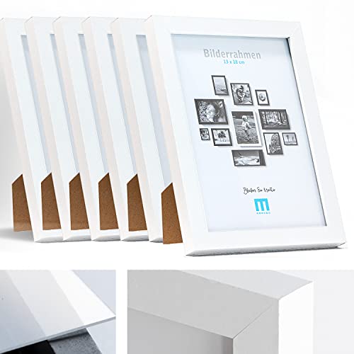 M MERCEO 13x18cm (6Stk) in Weiß, minimalistischer & moderner Bilderrahmen für Fotos & Bilder. Inkl. Acrylglasschutz. Eignet sich als Tisch-Aufsteller und für die Wand, Hochformat oder Querformat von M MERCEO