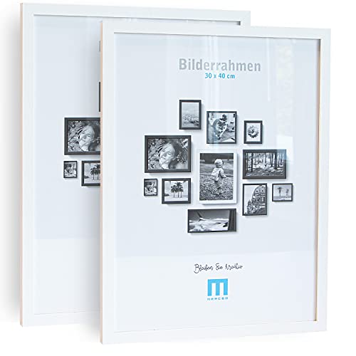 M MERCEO 2 STK. Bilderrahmen 30x40cm in weiß aus MDF, minimalistisch & modern für Fotos & Bilder. Inkl. Acrylglasschutz. Eignet Sich als Tisch-Aufsteller und für die Wand, Hochformat oder Querformat. von M MERCEO