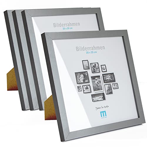M MERCEO 20x20cm (4Stk) in Grau, minimalistischer & moderner Bilderrahmen für Fotos & Bilder. Inkl. Acrylglasschutz. Eignet sich als Tisch-Aufsteller und für die Wand, Hochformat oder Querformat von M MERCEO