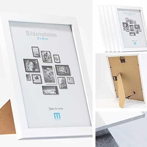 M MERCEO 6 STK. Bilderrahmen 15x20cm in weiß aus MDF, minimalistisch & modern für Fotos & Bilder. Inkl. Acrylglasschutz. Eignet Sich als Tisch-Aufsteller und für die Wand, Hochformat oder Querformat. von M MERCEO
