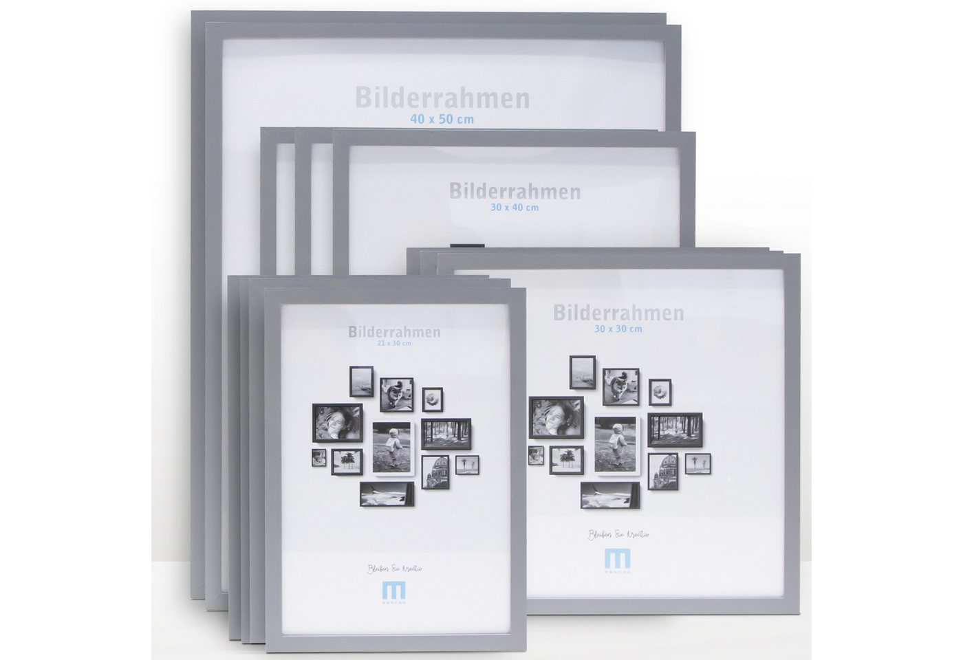 M MERCEO Bilderrahmen, 12-tlg. Bilderrahmen-Set Grau (21x30cm bis 40x50cm) von M MERCEO