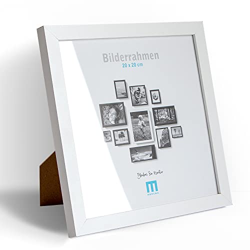 M MERCEO Bilderrahmen weiß 20x20cm klein (1Stk) quadratisch, minimalistischer & moderner Fotorahmen für Fotos & Bilder. Inkl. Acrylglasschutz. Eignet sich als Tisch-Aufsteller und für die Wand von M MERCEO