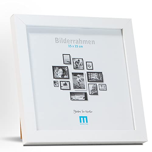 M MERCEO Kleiner Bilderrahmen quadratisch 15x15cm (1Stk) in Weiß, minimalistischer & moderner Fotorahmen für Fotos & Bilder. Inkl. Acrylglasschutz. Eignet Sich als Tisch-Aufsteller und für die Wand von M MERCEO