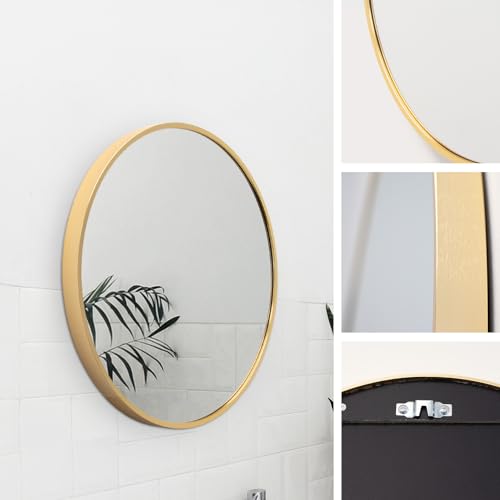 M MERCEO Spiegel rund 50cm, eingefasst im edlen goldenem Aluminium Rahmen - aufhängefertiger Wandspiegel mit kristallklarer Spiegelung mit High-Definition-Glas - für Bad, Flur, Wohnzimmer von M MERCEO