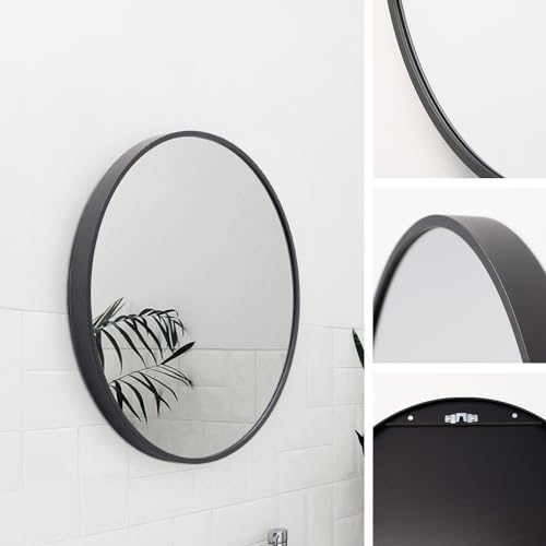 M MERCEO Spiegel rund 50cm, eingefasst im edlen schwarzen Aluminium Rahmen - aufhängefertiger Wandspiegel mit kristallklarer Spiegelung mit High-Definition-Glas - für Bad, Flur, Wohnzimmer von M MERCEO