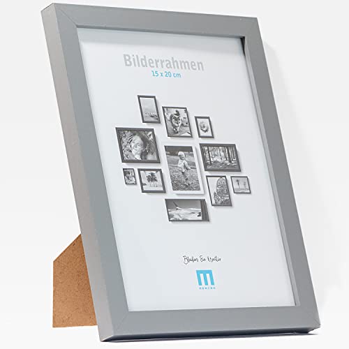 M MERCEO Zeitlos, moderner Bilderrahmen aus MDF, grau für 15x20 cm kleine Fotos und Bilder. Inkl. Acrylglasschutz. Er eignet Sich als Tisch-Aufsteller und für die Wand, im Hochformat oder Querformat. von M MERCEO
