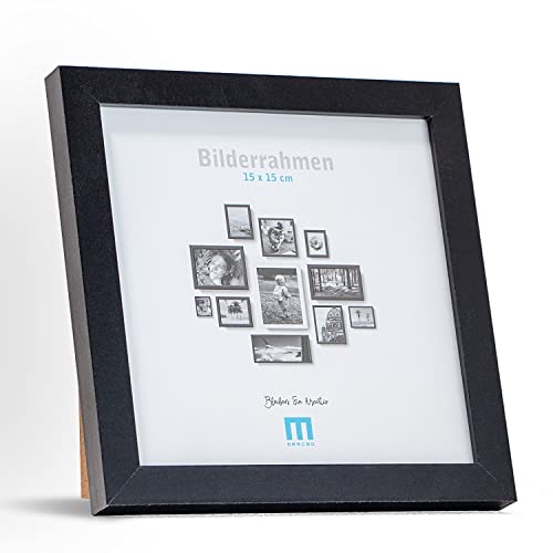 M MERCEO quadratischer Bilderrahmen 15x15cm klein (1Stk) in Schwarz, minimalistisch & modern für Fotos & Bilder. Inkl. Acrylglasschutz. Eignet sich als Tisch-Aufsteller und für die Wand von M MERCEO