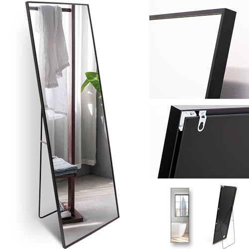 Rechteckiger Ganzkörper Standspiegel schmal 40x150cm, eingefasst im edlen schwarzen Aluminium Rahmen - kristallklare Spiegelung mit High-Definition-Glas - für Schlafzimmer, Bad, Flur, Wohnzimmer von M MERCEO