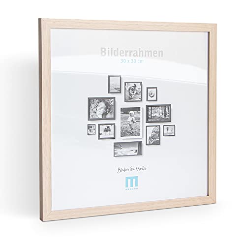 Zeitlos, moderner Bilderrahmen aus MDF, natur für 30x30 cm kleine Fotos und Bilder. Inkl. Acrylglasschutz. Er eignet sich als Tisch-Aufsteller und für die Wand, im Hochformat oder Querformat. von M MERCEO