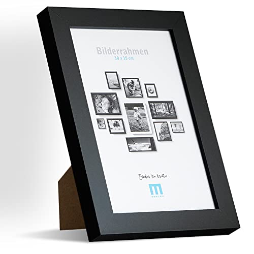 Zeitlos, moderner Bilderrahmen aus MDF, schwarz für 10x15 cm kleine Fotos und Bilder. Inkl. Acrylglasschutz. Er eignet sich als Tisch-Aufsteller und für die Wand, im Hochformat oder Querformat. von M MERCEO