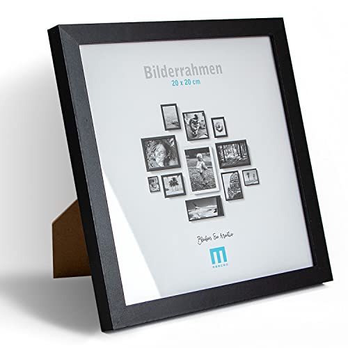Zeitlos, moderner Bilderrahmen aus MDF, schwarz für 20x20 cm kleine Fotos und Bilder. Inkl. Acrylglasschutz. Er eignet sich als Tisch-Aufsteller und für die Wand, im Hochformat oder Querformat. von M MERCEO