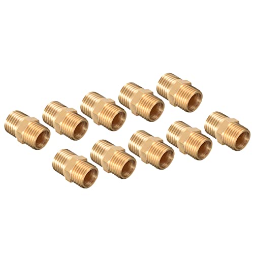 M METERXITY 10 Pack Außengewinde Leitung Fitting - Sechskant G1/4xG1/4 Außengewinde Leitung Fitting Schnell Kuppler Adapter Anwendung für Luft Kompressor (7.5mm Goldton) von M METERXITY