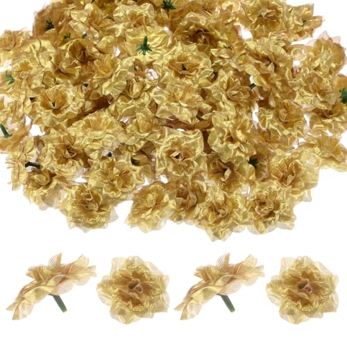 M METERXITY 100er-Pack Künstliche Rosenköpfe, Seidenblütenköpfe für Hochzeit/Blumenstrauß/Blumenwand/DIY-Basteln/Partydekoration, Gefälschte Blütenköpfe Knospen [Gold] von M METERXITY