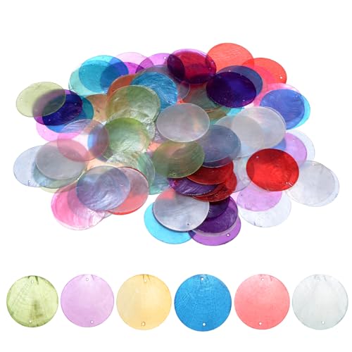 M METERXITY 100er-Pack runde Muschelstücke, 2-Zoll-flache runde natürliche Muschel mit Loch, Scheiben Meeresschalen Münzperle Verbinder für Windspiele/DIY Handwerk Hängen [Gemischte Farben] von M METERXITY