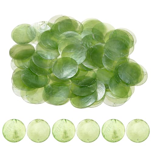 M METERXITY 100er-Pack runde Muschelstücke, 2-Zoll-flache runde natürliche Muschel mit Loch, Scheiben Meeresschalen Münzperle Verbinder für Windspiele/DIY Handwerk Hängen [Grün] von M METERXITY