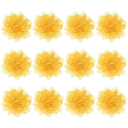 M METERXITY 12er-Pack Chiffonblumen 2,76 x 2,76 Zoll Mesh-Stoffblumen Volle Chiffonblumen Haarspangenblume für Heimdekoration/Hochzeit/Haarbänder/DIY/Party/Garten [Gelb] von M METERXITY