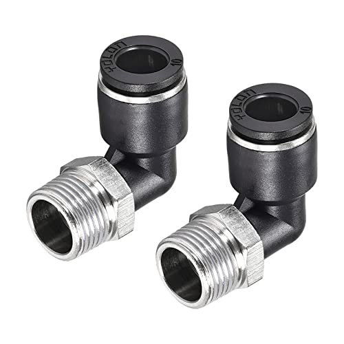 M METERXITY 2 Pack 90 Grad Winkel Drücken Verbindung Luft Schlauch Beschläge für Transport Luft Anwendung Industrie (10mm Rohr AD 3/8 NPT Gewinde Schwarz Silber Ton) von M METERXITY