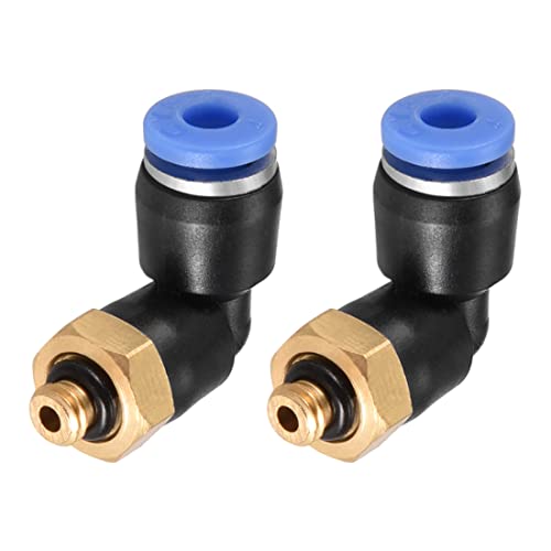 M METERXITY 2 Pack Drücken Verbinden Rohr Stecker Winkel Fitting - Pneumatisch Luft Druck Schnell Verbinden Anwendung für Leitung Verbindung (4mm AD x M5 Gewinde Blau) von M METERXITY