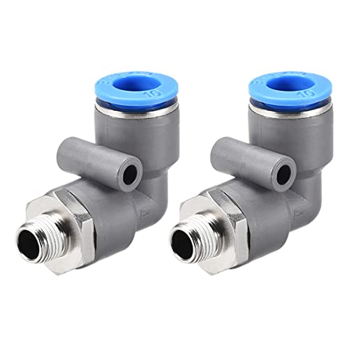 M METERXITY 2 Pack Winkel Drücken Verbindung Luftanschlüsse - Pneumatisch Steckverbinder Schnellverschluss Anwendung Rohrverbindung (3/8" AD x 1/8PT Stecker Gewinde Grau) von M METERXITY