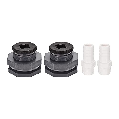 M METERXITY 2 Set PVC Schottwand Fitting - Schraubgewinde Schottwand Wasser Tank Anschluss mit Stopfen und Widerhaken Rohrleitung Fitting Anwendung Wasserhähne (G1/2 Gewinde Grau Weiß) von M METERXITY