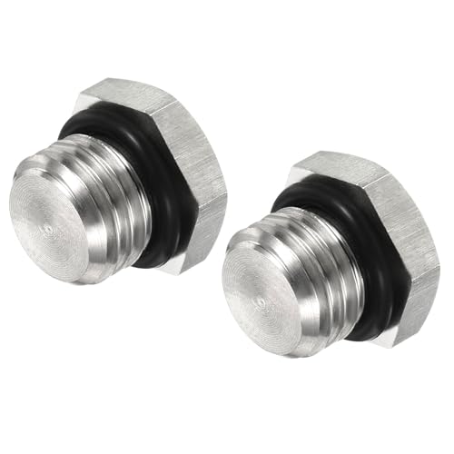 M METERXITY 2er Pack Stecker - Gewinde Sechskantkopf Buchse massiver Rohrverschraubung mit Dichtungsring, Rostschutz, geeignet für Wasserrohre (M12x1.5, Silberton) von M METERXITY