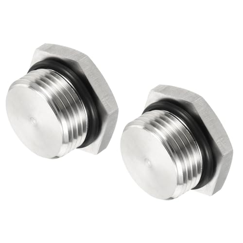 M METERXITY 2er Pack Stecker - Gewinde Sechskantkopf Buchse massiver Rohrverschraubung mit Dichtungsring, Rostschutz, geeignet für Wasserrohre (M20x1.5, Silberton) von M METERXITY