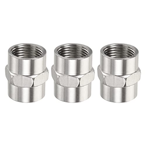 M METERXITY 3 Pack Rohrleitung Fitting Kupplung -Edelstahl Buchse Sechskant Nippel Dichtes Verbindung Anwendung Luft Kompressor (G1/2 Buchse an Buchse Silber) von M METERXITY