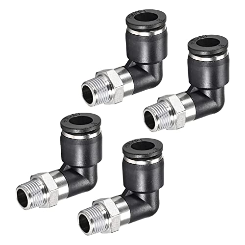 M METERXITY 4 Pack 90° Winkel Drücken Verbinden Luft Rohr Beschläge für Trasport Luft Anwendung für Industriell (8mm Rohr AD 1/8 NPT Gewinde Schwarz Silber Ton) von M METERXITY