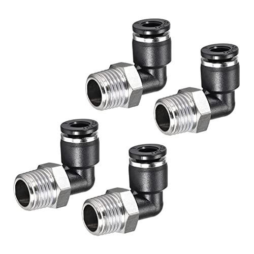 M METERXITY 4Pack 90° Winkel Drücken Verbinden Rohr Beschläge für Trasport Luft Wasser Anwendung für Industriell (6mm Rohr AD x 1/4 NPT Gewinde Schwarz Silber Ton) von M METERXITY