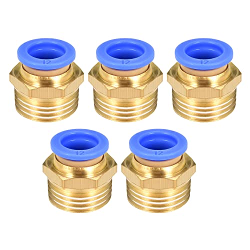 M METERXITY 5 Pack Stecker Schnell Fitting - Garten Pneumatisch Steckverbinder Leichtgewicht und Wasserdicht Anwendung für PU/PA/PVC Rohr (G1/2 Stecker x 15/32" Rohr AD Goldton/Blau) von M METERXITY