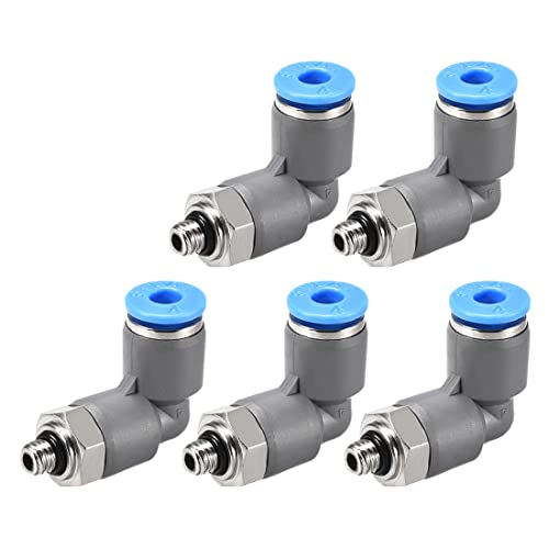 M METERXITY 5 Pack Winkel Drücken Verbinden Luft Beschläge - Pneumatisch Anschlüsse Schnell Freigabe Anwendung für Leitung Verbindung (4mm AD x M5 Außengewinde Grau) von M METERXITY