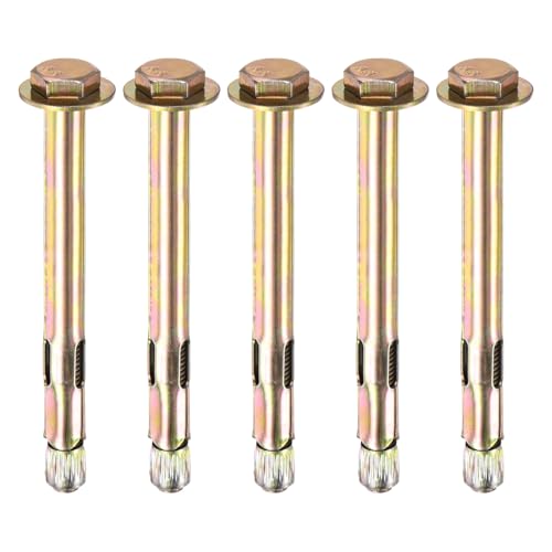 M METERXITY 5er-Pack Sechskant-Expansionsbolzen, M8x100mm farbig verzinkter Eisen-Kohlenstoffstahl-Expansionsbolzen mit Außensechskant, Metallschraube für Trockenmauer/Blockwände von M METERXITY