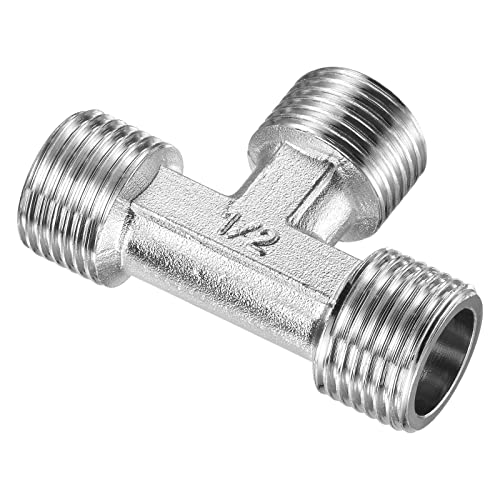 M METERXITY Rohrleitung Fitting Tee - 3 Weg Vereinigung Fitting Nickel-Plattiert Kupfer Rohrleitung Fitting Anwendung Luft Wasser Gas Rohr (G1/2 Männlich Gewinde Silber) von M METERXITY