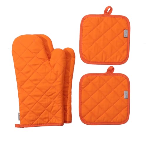 Ofenhandschuhe und Topflappen, 4-teiliges Set, hoch hitzebeständig, 500 Grad, extra dick, lange Küchenhandschuhe aus Baumwolle zum Kochen (30,5 cm, Orange) von M MIAOYAN