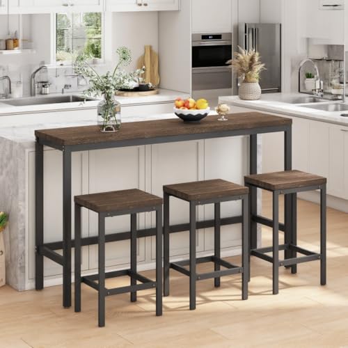 148CM Esstisch-Set im modernen Design mit 3 Hockern, Langer Küchentisch/Bartisch, Einfache Montage, Dunkelbraun 148CM Esstisch-Set im modernen Design mit 3 Hockern, Langer Küchentisch/Bartisch, Einfache Montage, Dunkelbraun von M MIDOULANDEXTYT