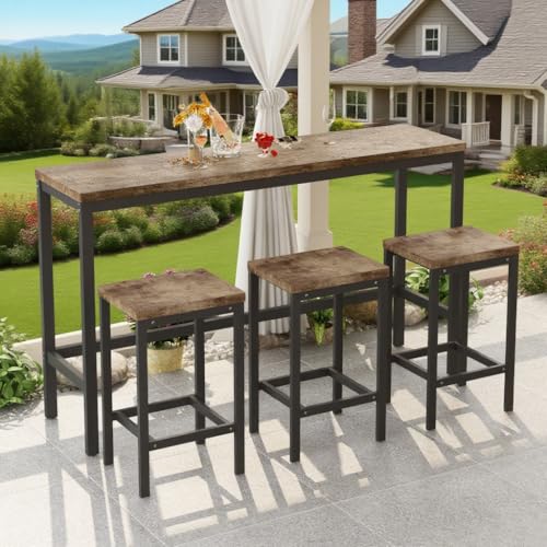 153CM Esstisch-Set im modernen Design mit 3 Hockern, Langer Küchentisch/Bartisch, Einfache Montage, Natur 153CM Esstisch-Set im modernen Design mit 3 Hockern, Langer Küchentisch/Bartisch, Einfache Montage, Natur von M MIDOULANDEXTYT