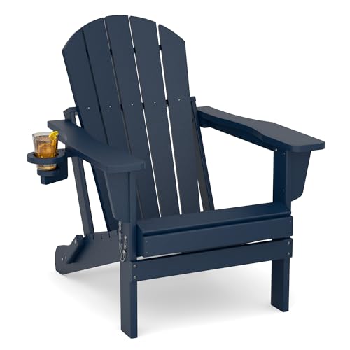 M MIDOULANDEXTYT Adirondack Stuhl,HDPE-Wetterfester Klapp-Adirondack-Stuhl mit Becherhalter für Garten,Terrasse,Hinterhof,Patio(Blau) von M MIDOULANDEXTYT