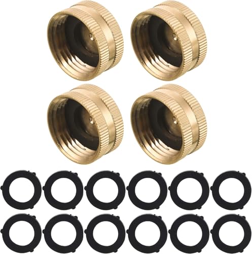 M MINGLE Gartenschlauch weibliche Endkappe Messing Zapfen Kappe 3/4 Zoll 4er Pack mit extra 12 Unterlegscheiben von M MINGLE